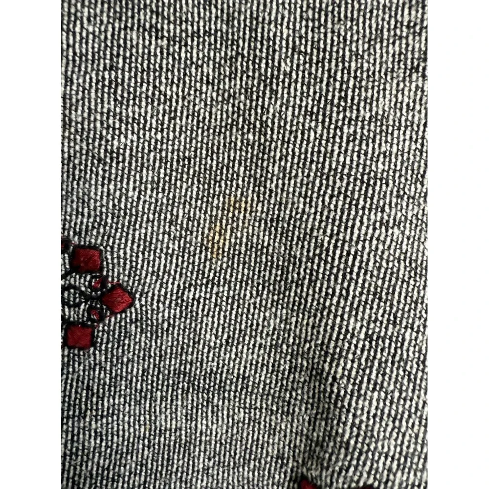 Lucky Brand Embroidered Cowl Neck Sweater Size S Grey Red Boho EUC